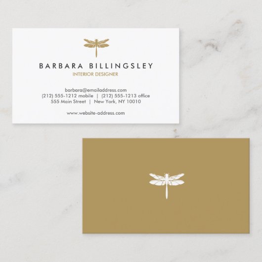 Gold Dragonfly Logo Designer Visitekaartje (Voorkant / Achterkant)