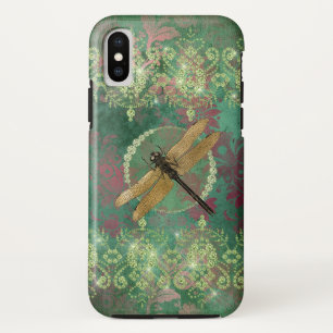 Gold Dragonfly op groen met Rhinestones iPhone X Hoesje