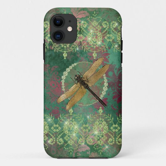 Gold Dragonfly op groen met Rhinestones Case-Mate iPhone Case (Achterkant)