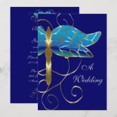 Gold Dragonfly Tiara Wedding Invitation Kaart (Voorkant / Achterkant)