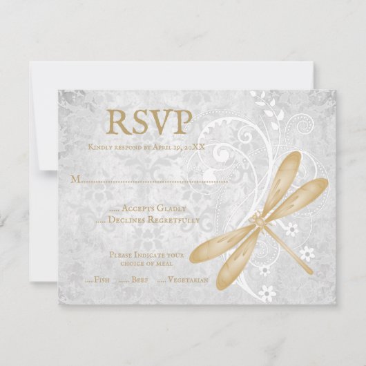 Gold Dragonfly Wedding Carte RSVP (Devant)