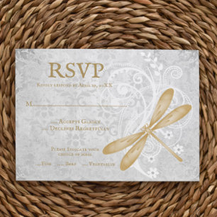 Gold Dragonfly Wedding Carte RSVP