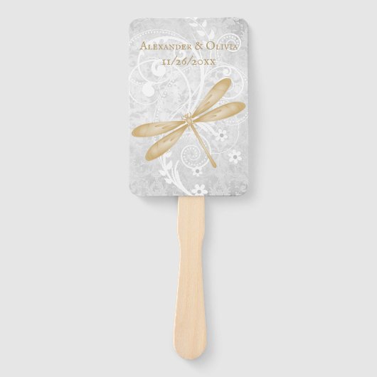 Gold Dragonfly Wedding Favor Hand Fan Handwaaier (Voorkant)