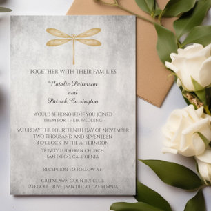 Gold Dragonfly Wedding Uitnodiging