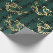 Gold Dragons op groen Cadeaupapier (Hoek)