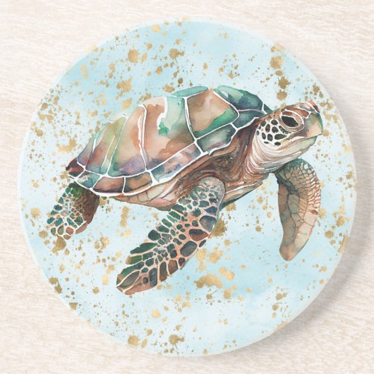 Gold Dream Zee Turtle Zandsteen Onderzetter (Voorkant)