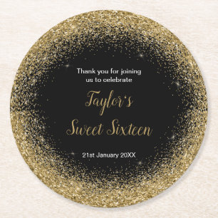 Gold Dress Faux Glitter Sweet 16 Birthday Ronde Kartonnen Onderzetter