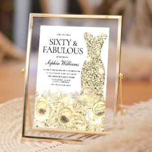 Gold Dress Floral 60 jaar en 60 jaar oud Kaart