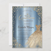 Gold DressTiara, Diamonds Blue Quinceañera Kaart (Voorkant)