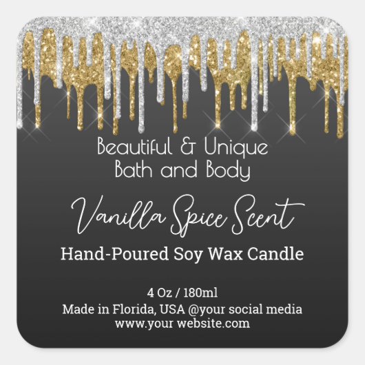Gold Drip Glitter Fles Kaarsenpot Product Label (Voorkant)