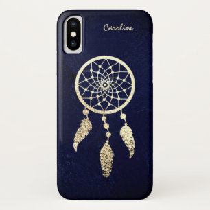 Gold Drocatcher op donkerblauw Monogram iPhone X Hoesje