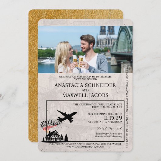 Gold Duitsland Passport Uitnodiging voor het Huwel (Voorkant / Achterkant)