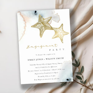 GOLD DUSKY BLUE BEACH STARFISH VERLOVING INVITE BEDANKKAART