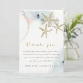 Gold Dusky Blue Beachy Starfish Baby Shower Bedankkaart (Staand voorkant)