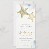 GOLD DUSKY BLUE BEACHY STARFISH WEDDING INVITATION KAART (Voorkant)