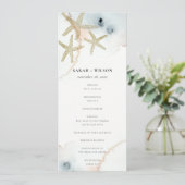 Gold Dusky Blue Beachy Starfish Wedding Program Kaart (Staand voorkant)