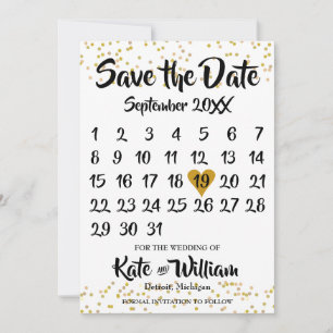 Gold Dust Confetti Calendar Photo Sla de datum op Save The Date