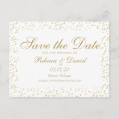 Gold Dust Confetti Script De datum opslaan Aankondigingskaart (Voorkant)