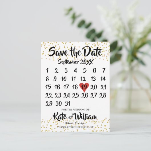Gold Dust Love Heart Calendar Bewaar de datum Aankondigingskaart (Staand voorkant)