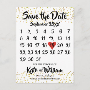 Gold Dust Love Heart Calendar Save the Date Aankondigingskaart