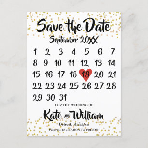 Gold Dust Love Heart Calendar Save the Date Aankondigingskaart