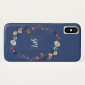 Gold Dusty Blue Misty Roos Bloemenkrans Monogram Case-Mate iPhone Case (Achterkant (horizontaal))