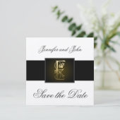 Gold E Monogram sparen de Datum Mededelingen van d Save The Date (Staand voorkant)