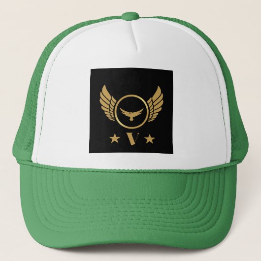 Gold Eagle Afbeelding V letter Initiaal Custom Mon Trucker Pet (Voorkant)