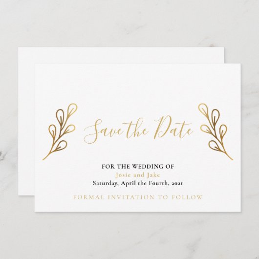 Gold-effect-bladen bewaren de datumkaart save the date (Voorkant / Achterkant)