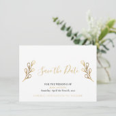 Gold-effect-bladen bewaren de datumkaart save the date (Staand voorkant)