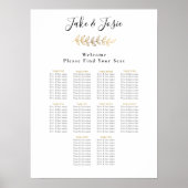 Gold effect leaf Elegant Wedding Seding Chart Poster (Voorkant)