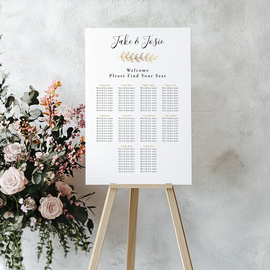 Gold effect leaf Elegant Wedding Seding Chart Poster