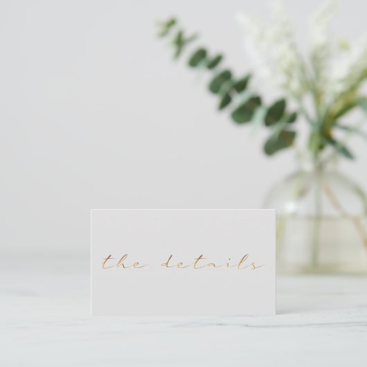 Gold effect script, de details licht grijs informatiekaartje (Staand voorkant)