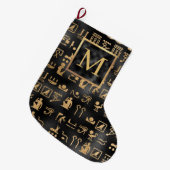 Gold Egyptian Hieroglyphics op Black Monogram Grote Kerstsok (Voorkant (Hangend))