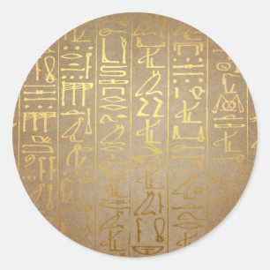 Gold Egyptian Hieroglyphics Paper Print Ronde Sticker