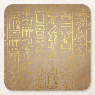  Gold Egyptian Hieroglyphics Paper Print Vierkante Kartonnen Onderzetter