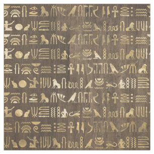 Gold Egyptian Hieroglyphs op Brown Stof
