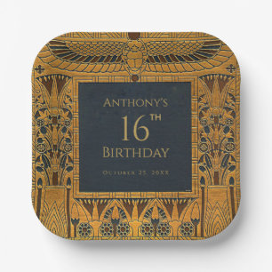 Gold Egyptian Thema Birthday Elegant  Blue Papieren Bordje