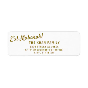 Gold Eid Mubarak Retouradres Sticker Label