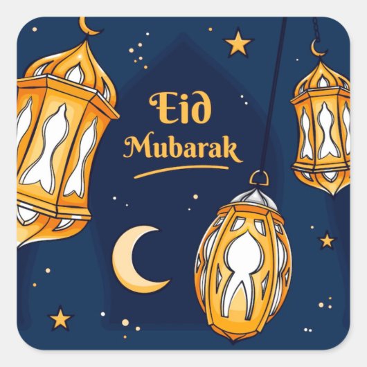 Gold Eid Mubarak Vierkante Sticker (Voorkant)