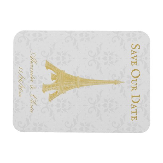 Gold Eiffel Tower Damask bespaart de datum Magnet Magneet (Horizontaal)
