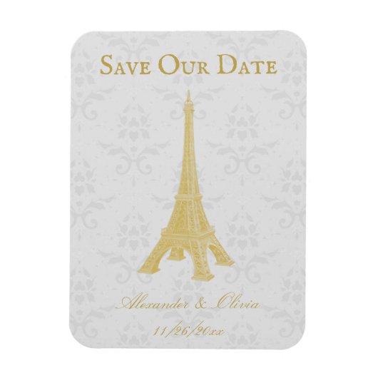 Gold Eiffel Tower Damask bespaart de datum Magnet Magneet (Verticaal)