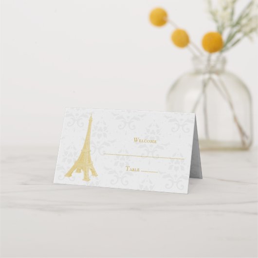 Gold Eiffel Tower Damask-ontvangstkaart (Voorkant)