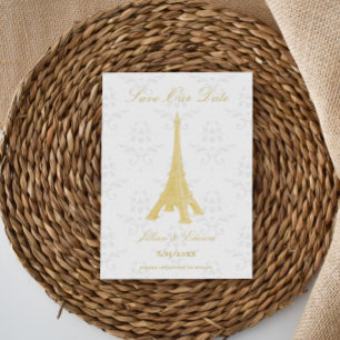 Gold Eiffel Tower Damask slaat de datum op Aankondiging