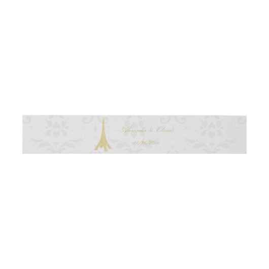Gold Eiffel Tower Damask Wedding Invite Uitnodigingen Wikkel (Vlak)