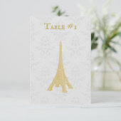 Gold Eiffel Tower Damask Wedding Table Kaart (Staand voorkant)