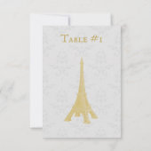 Gold Eiffel Tower Damask Wedding Table Kaart (Achterkant)