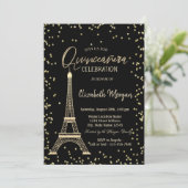 Gold Eiffel Tower Diamonds Black Quinceanera Kaart (Staand voorkant)