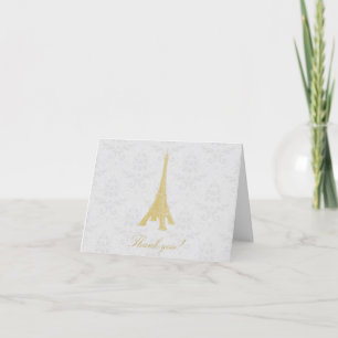Gold Eiffel Tower Mariage damassé Merci Cartes