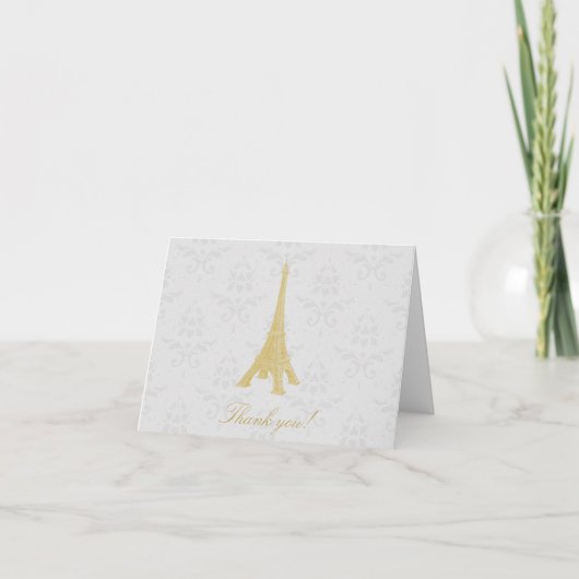 Gold Eiffel Tower Mariage damassé Merci Cartes (Devant)